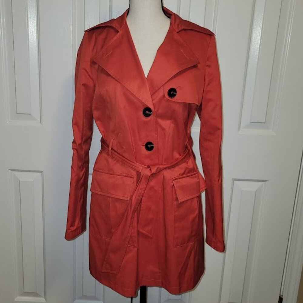 Saint James Red Short Trench Coat Belted Lightweight Jacket Women's Size 6